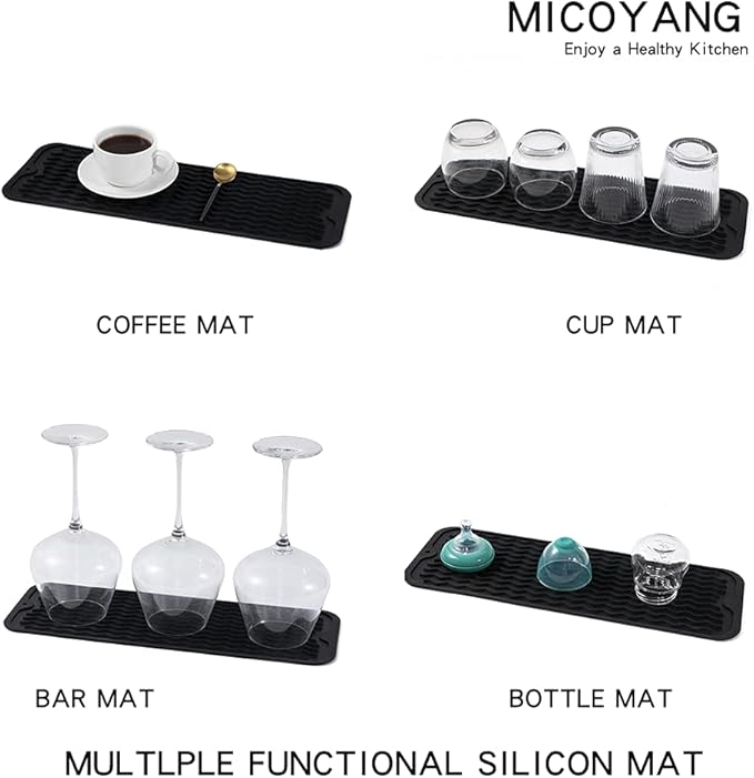 Silicone Dish Drying Mat for Multiple Usage,Easy clean,Eco-friendly,Heat-resistant Silicone Mat for Kitchen Counter,Sink,Bar,Bottle,or Cup Black M 17 inches x 6 inches - Bloomnest