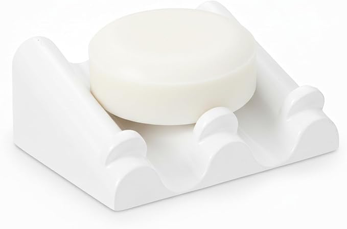DOXOLOGY White Marble Soap Dish Bathroom Organizer - Resin Soap Dish with Rectangular Design 3.7" L x 2.8" W - Self Draining Soap Dishes Keeps Countertop Neat - Marble Look Soap Tray for Sink - Bloomnest