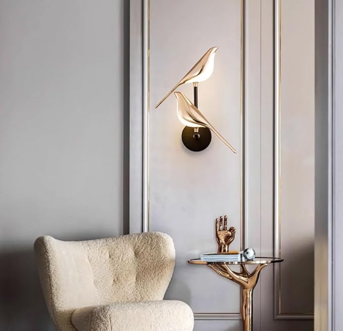 Adjustable Wall lamp in The Shape of a Bird, LED Wall Lamp, Golden Metal Wall lamp Fixture, rotatable Bedroom Bedside lamp, Living Room Wall-Mounted lamp(Color:Double Headed) - Bloomnest