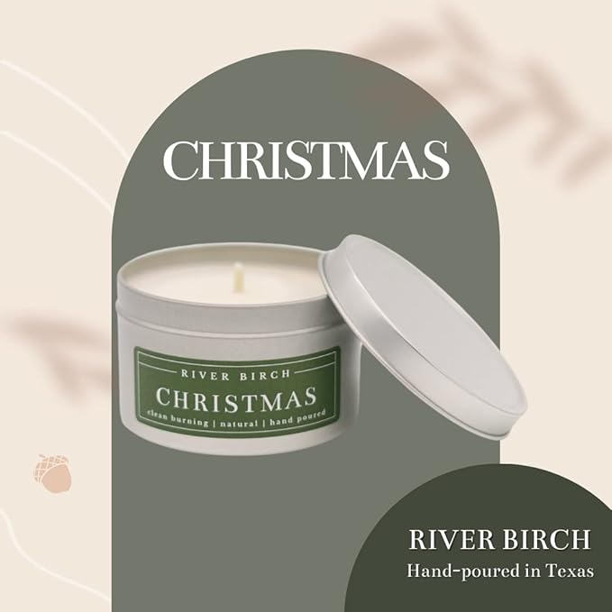 River Birch Candles Christmas Scented Candle | Premium, All-Natural, Non-Toxic, Soy Candles | 8 oz. Silver Tin Travel Candle | Cozy Relaxing Gifts for Home, White - Bloomnest