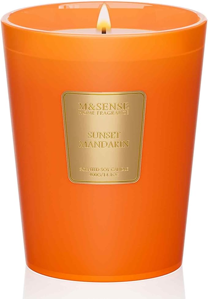 M&SENSE Sunset Mandarin Scented Natural Soy Wax Candle, 14.1oz 60 Hours Long Lasting Slow Burning Candles for Home Decor, Aromatherapy Candle for Stress Relief - Bloomnest
