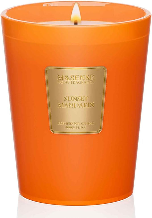 M&SENSE Sunset Mandarin Scented Natural Soy Wax Candle, 14.1oz 60 Hours Long Lasting Slow Burning Candles for Home Decor, Aromatherapy Candle for Stress Relief - Bloomnest