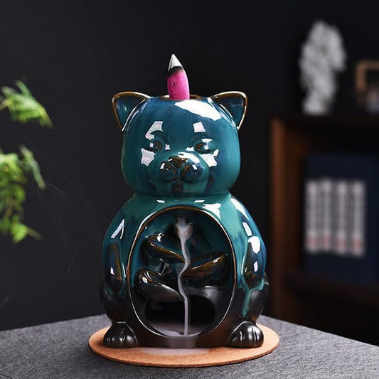 Cute Cat Animal Waterfall Backflow Incense Holder for Sticks,Ceramic Incense Burner with Mat,Tweezers for Home Aromatherapy Ornament Decor AI016 - Bloomnest