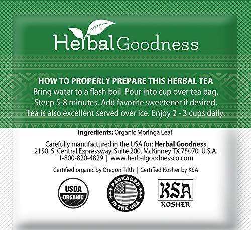 Herbal Goodness Moringa Tea - 6 Cases (24 Tea Bags Each) - Pure Moringa Powder Organic Herbal Tea for Supporting Digestion, Immune System & Bone Health | Non-GMO Caffeine-Free Made in USA - Bloomnest