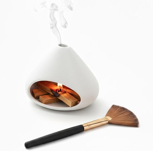 Palo Santo Holder Incense Burner,Sage Sticks Incense Holder,Zongzi Clay Smudge Bowl with Chimney,Mini Cone Ceramic Fireplace for Cedar,Yoga,Sleep,Home Decor,Anxiety Relief Meditation for Women (White) DIDIBIRD