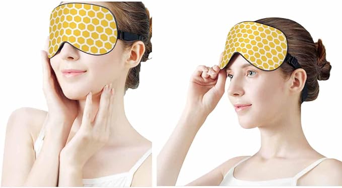 Bee Honeycombs Sleep Eye Mask Yellow White Abstract Cube Men Women Sleep Mask with Adjustable Strap Eye Cover Eye Shade for Travel, Nap,Meditation - Bloomnest