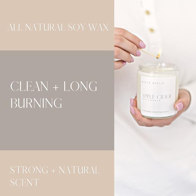 River Birch Candles Apple Cider Scented Candle | Premium, All-Natural, Non-Toxic, Soy Candles | 8.5oz 40 Hr Burn Time | Cozy Relaxing Gifts for Home - Bloomnest