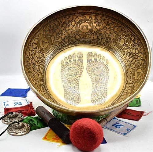 Large Singing Bowl - 16 Inches in Diameter - Buddha's Foot Singing Bowl to Stand In Etched by Artisans from Nepal - For Healing, Sound Bath, Yoga, Relaxation, and Meditation - Bloomnest