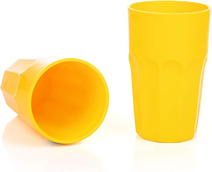 Mintra Home Unbreakable Drinking Cups and Tumblers 4PK - Shatterproof, BPA Free, Reusable, Party Cups, BBQ, Colorful Set, indoors and outdoors (Yellow, Large - 15oz) - Bloomnest