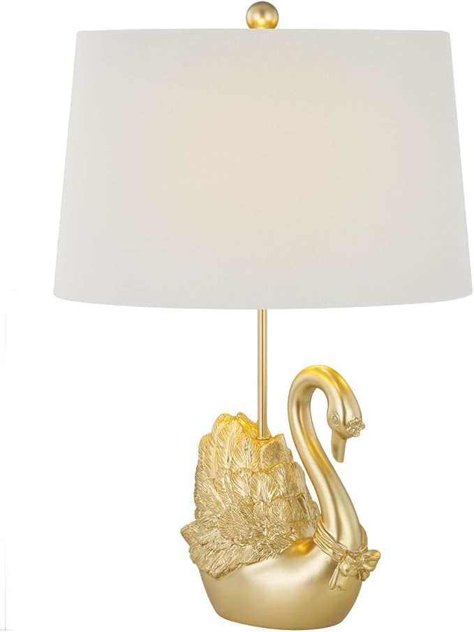 Crestview Collection Bird Table Lamp, 24" Gold Swan Resin Table Lamp with Linen Shade, Modern Animal Lamp for Nightstand,End Table or Entryway, Art Deco Home Decor for Bedroom,Living Room or Hallway - Bloomnest