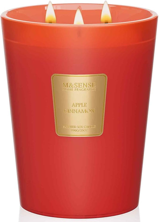 M&SENSE Apple Cinnamon Scented Candle 35oz 150H Burn Time Long Lasting, 3-Wick Natural Aromatherapy Candle Highly Scented, Home Fragrance Thanksgiving Christmas Gifts - Bloomnest