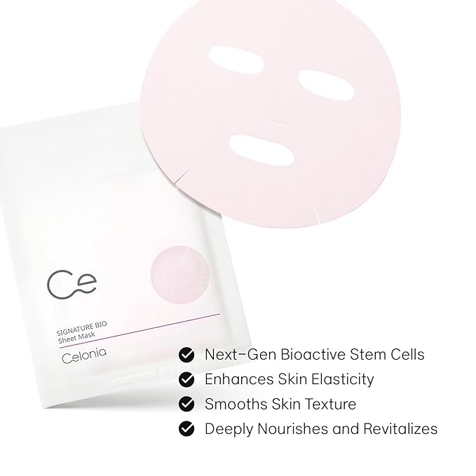 CELONIA Signature Bio Facial Sheet Mask, Stem Cell Deep Hydrating Face Mask, Anti Aging Treatment For Healthy Glowing Skin, Minimize Pores, Reduce Fine Line, Boost elasticity, Correct Redness 5 Count - Bloomnest