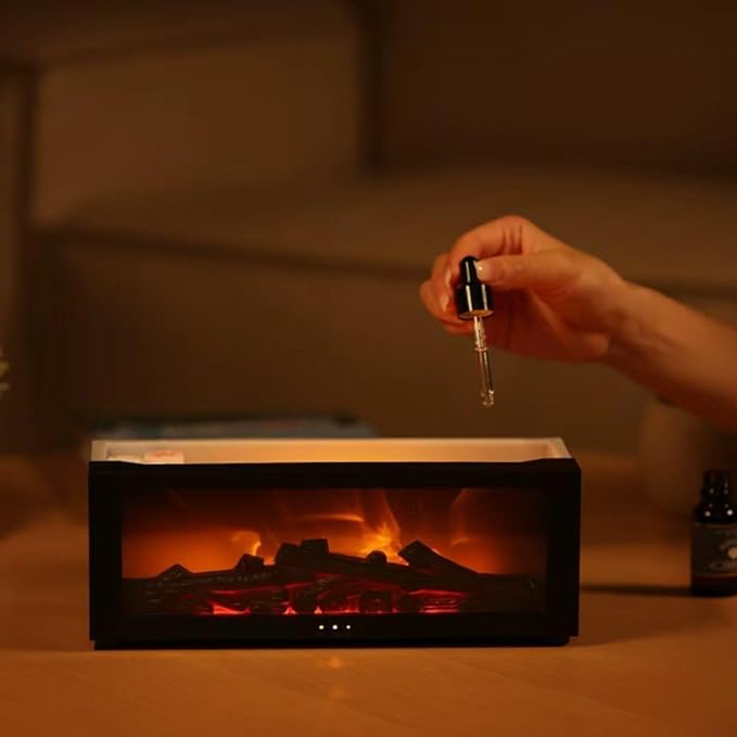 Fireplace Aroma Diffuser Humidifier, 7 Color Changing Essential Oil Diffuser with Realistic Flame Effect, Ultrasonic Quiet Aromatherapy Humidifier for Bedroom, Office, Home, Yoga Meditation (Black) - Bloomnest