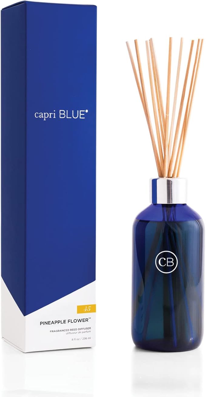Capri Blue Pineapple Flower Reed Diffuser Set - Includes Reed Diffuser Sticks, Fragrance Oil, and Glass Bottle - Luxury Scented Room Fresheners - Cobalt Blue (8 fl oz) - Bloomnest