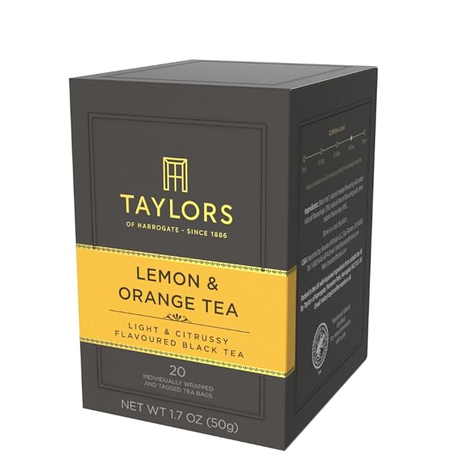 Taylors of Harrogate Lemon & Orange, Black Tea, Individually Wrapped Bags, 20 Count (Pack of 1), Citrussy, Fragrant and Light, Caffeinated, Enjoy Hot or Iced, 20 Teabags - Bloomnest