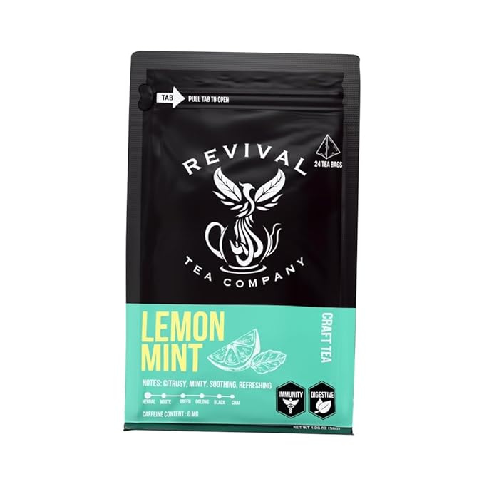 Revival Tea Company Lemont Mint Tea - Herbal Tea Blend of Peppermint, Spearmint and Lemon - Caffeine Free - Loose Leaf 3 Ounces - Bloomnest