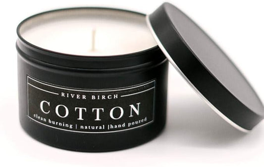 River Birch Candles Cotton Scented Candle | Premium, All-Natural, Non-Toxic, Soy Candles | 8 oz. Black Matte Tin Travel Candle | Cozy Relaxing Gifts for Home - Bloomnest