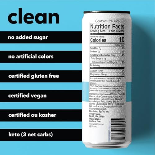 Tru Dream Seltzer, Cherry Berry, Sparkling Water with Chamomile, GABA, Magnesium & Tart Cherry Juice, Sweetened with Monk Fruit & Stevia, Gluten Free, Vegan, Caffeine Free, 12 FL OZ Cans, 12 Pack - Bloomnest