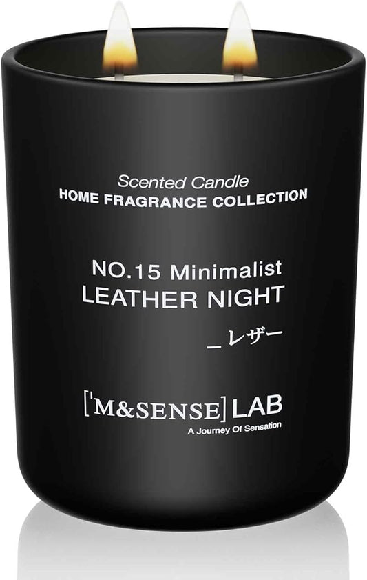 M&SENSE Natural Soy Candle| Leather Night | 16.6 oz, 95H Burn | Minimalist Scented Candle for Relaxation, Gifting, Home Décor | for Bedroom, Office, Party Large - Bloomnest
