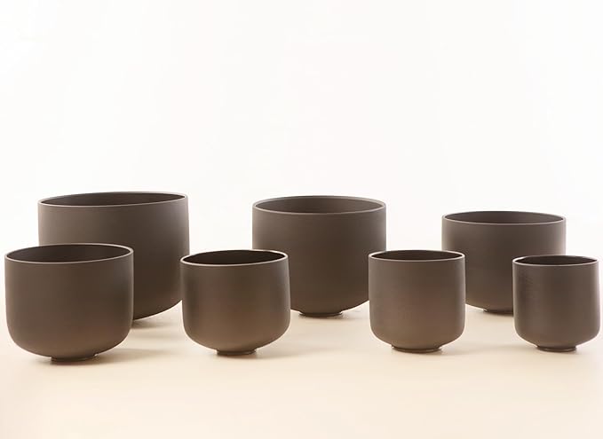 Leize 6-12 inch Chakra Tuned 432hz Set of 7 Quartz Black Crystal Singing Bowls with Heavy Duty Carrying Cases and Singing Bowl Mallet Suede Strikers