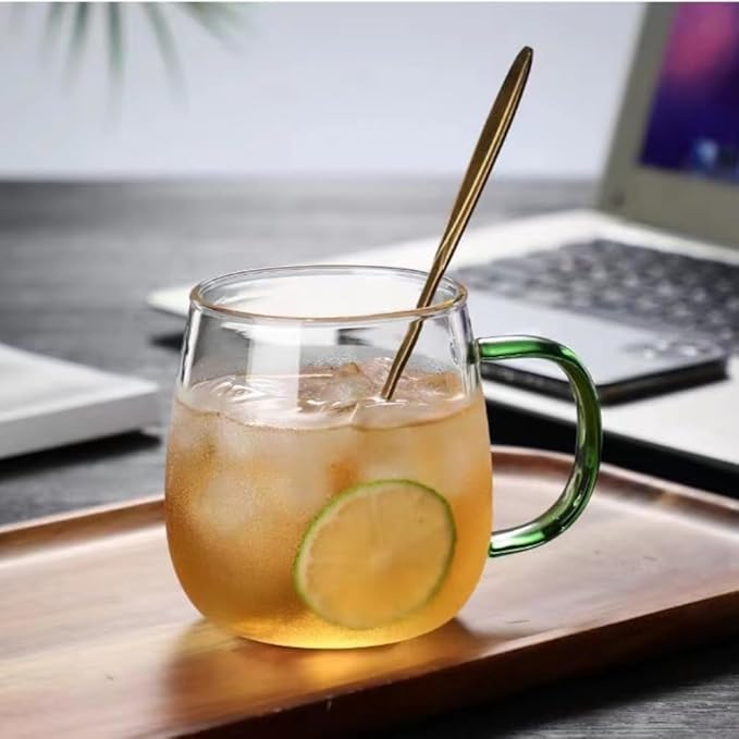 Clear Glass Mug With Green Handle, 16 oz, High Borosilicate Large Coffee Mug for Drinking or as a Gift - Bloomnest