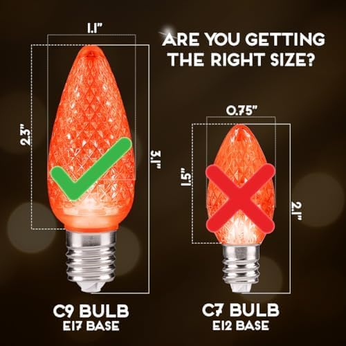 HLO Lighting Set of 25 Orange C9 Faceted LED Christmas Light Bulbs for Indoor & Outdoor Use | Durable Replacement Bulbs - Bloomnest