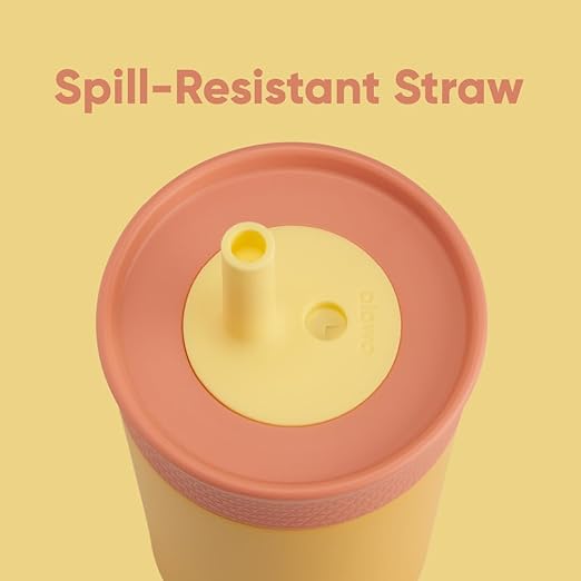 Owala Kids Insulation Stainless Steel Tumbler with Spill Resistant Flexible Straw, Easy to Clean, Kids Water Bottle, Great for Travel, Dishwasher Safe, 12 Oz, Peach and Yellow (Picnic) - Bloomnest