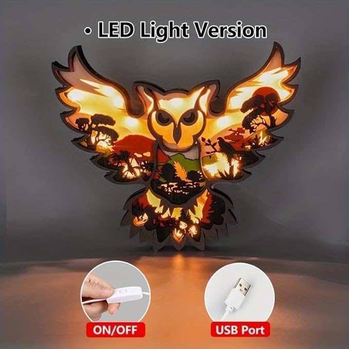 3D Wooden Animal Carving LED Night Light, Wood Carving Light, Modern Home Decoration, Decorative Tables, Cabinets, Living Rooms, Bedrooms, Offices, Farmhouses, Bookshelves, Perfect Holiday Gifts - Bloomnest