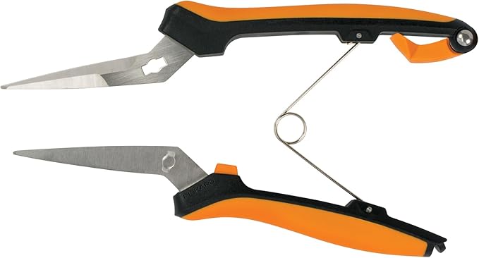 Fiskars Curved Micro-Tip Pruning Snips - 6" Garden Shears with Sheath and SoftGrip Handle - Yard and Garden Tools - Orange/Black - Bloomnest