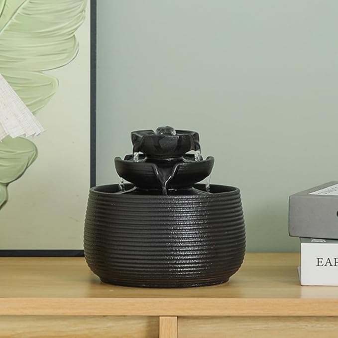 Outdoor and Indoor Water Feature Fountain Waterfall Tabletop Desktop mini Ceramic Garden Fountain (Black A172) - Bloomnest