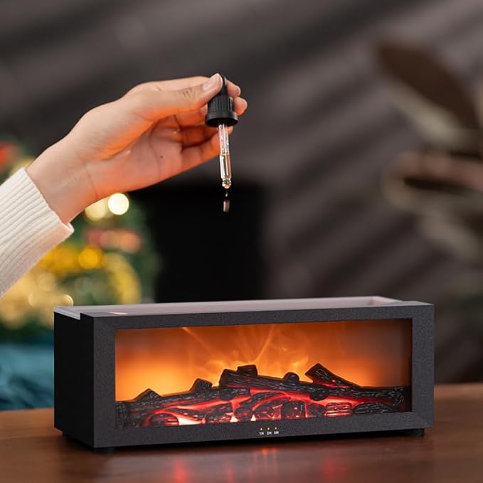 Essential Oil Diffuser, Fireplace Flame Oil Diffuser - Aromatherapy Aroma Humidifier, Upgrade 7 Flame Colors Noiseless 150ml Remote Control - Perfect for Bedroom Home Office (Fireplace Black) - Bloomnest