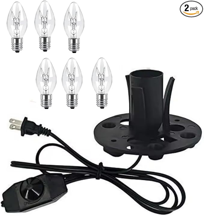 Himalayan Salt Lamp Cord with Gear Switch，Original Replacement Cord with Base Assembly with E12 Socket，E12 Halogen Salt Lamp Bulbs(6-Pack), 6 Feet Salt Lamps Cords with Base Assembly (SML)