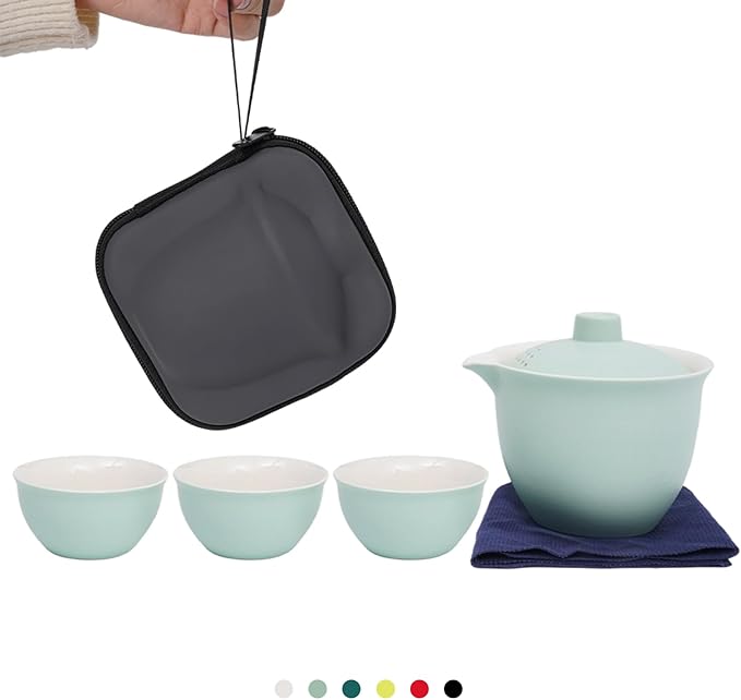 Porcelain Chinese Gongfu Tea Sets for Adults Ceramic japanese Tea Set Portable Kungfu Gaiwan Teapot and Cup Set Small Travel Teaset with Lid for Home Gifting Outdoor and Office (Blue) - Bloomnest