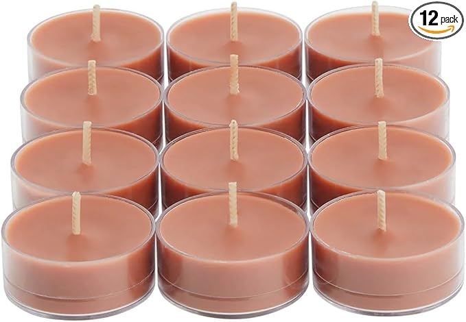 PartyLite Set of 12 Tea Lights Candles, Cashmere & Cocoa Scent, Aromatherapy Scented Candles Gift Set, Up to 4 to 6 Hours Burn Time - Bloomnest