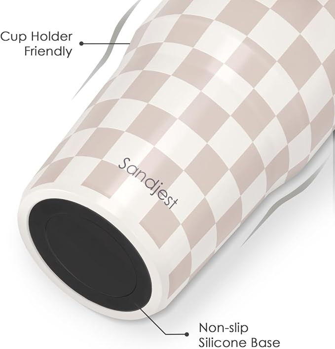 SANDJEST Checker Stainless Steel Straw Lid Tumbler 30oz with Carry Handle for Women Girls, Insulated Travel Coffee Cup, Gift for Sports Outdoor Workout Christmas Birthday - Bloomnest