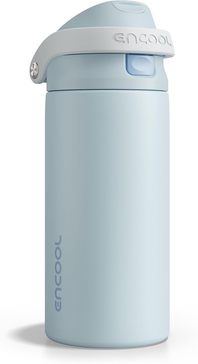 ENCOOL Leakproof Insulated Water Bottle with Straw Dual-Sip Water Bottle Bag-Safe Design for Work, Commute & Gym – Keeps Drinks Cold All Day, 18 oz, Frost Blue ENCOOL