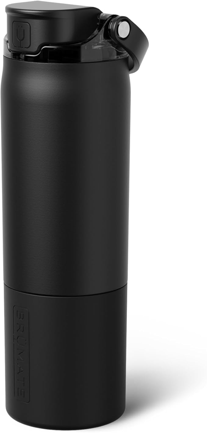 BrüMate Rise 25oz Water Bottle With 100% Leakproof Covered Silicone Straw | Insulated Stainless Steel Water Bottle | Cup-Holder Friendly | Fast Flow | Soft Sip Silicone Spout | BPA-Free (Matte Black) Br%C3%BCMate