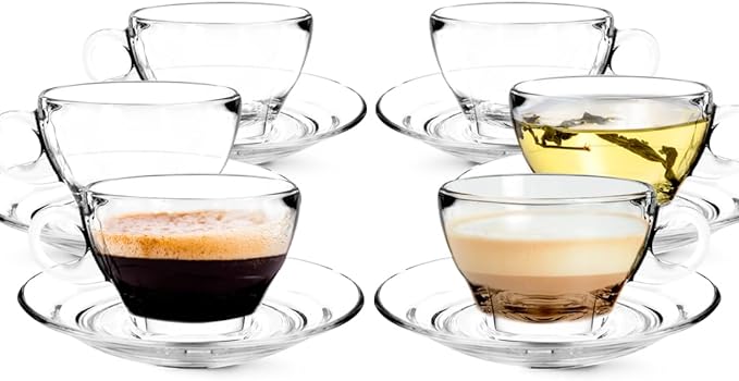 LEMONSODA Clear Large Glass Coffee Mug with Handles for Hot Beverages, Clear Mugs for Espresso, Tea, Cappucino, Latte, Juice (8.75 oz, 10.5 oz, 12 oz) (8.75 oz, Set of 6) - Bloomnest