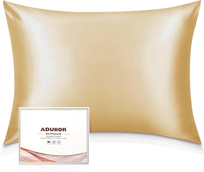 Adubor 100% Silk Pillowcase - Mulberry Silk Pillow Cases, 23 Momme 6A Grade Fibers, Silk Pillow Case for Hair and Skin Health, with Hidden Zipper (Standard 20''×26'', Gold, 1PC) - Bloomnest
