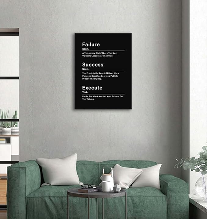 Motivational Canvas Wall Art Office Decor Failure Success Noun Inspirational Poster Prints Artwork for Living Room Modern Home Wall Decor Painting Execute Verb Pictures Framed [18''Wx 24''H] - Bloomnest
