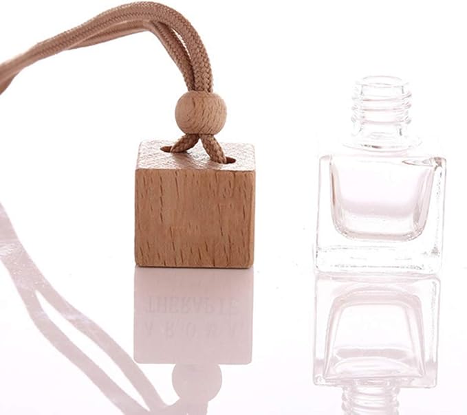 10 Pcs 8ml Car Air Freshener Ornament,Empty Clear Glass Essential Oil Diffuser Perfume Aromatherapy Pendant Vials with Wooden Caps & Hanging String-Free 1 Funnel&Dropper - Bloomnest