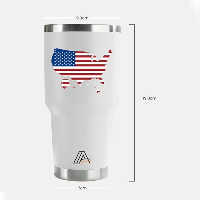Tumbler 30oz Stainless Steel, Vacuum Insulated w/MagSlider Lid, USA Flag on White, Double Wall, Keeps Drinks Cold & Hot, Patriotic Gift - Bloomnest