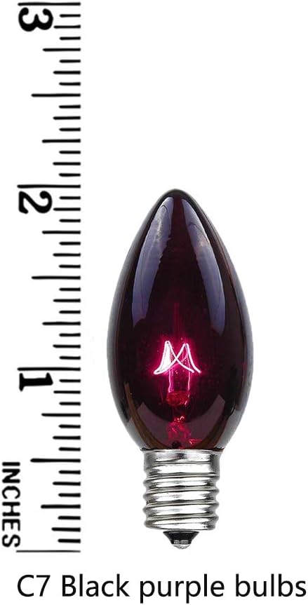 GOOTHY 25 Pack C7 Halloween Replacement Light Bulbs, Transparent Black Light Purple Bulbs for Halloween Outdoor Patio String Lights, C7/E12 Candelabra Base, 5 Watt Night Light Bulbs, Dark Purple - Bloomnest