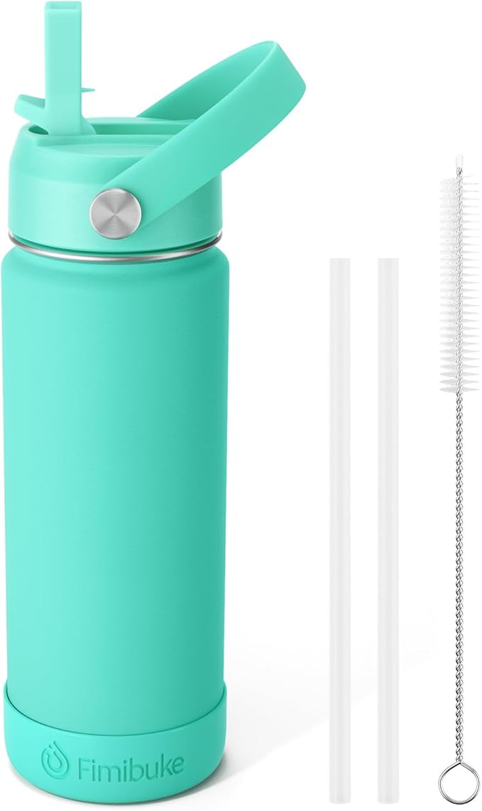 Fimibuke Kids Insulated Water Bottle, 18oz BPA FREE 18/8 Stainless Steel Kids Cup with Straw Travel Tumbler Double Wall Vacuum Leak Proof Toddler Water Bottle for School Boys Girls(1 Pack, Turquoise) - Bloomnest
