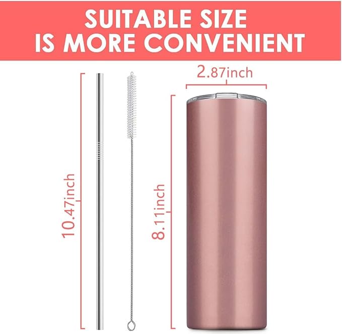 Tumbler with Straw and Lid, Insulated Coffee Travel Mug Tumbler 20 oz Stainless Steel Double Wall Reusable for Iced Drink, Women and Men Gift, Home Office, Outdoor - Bloomnest