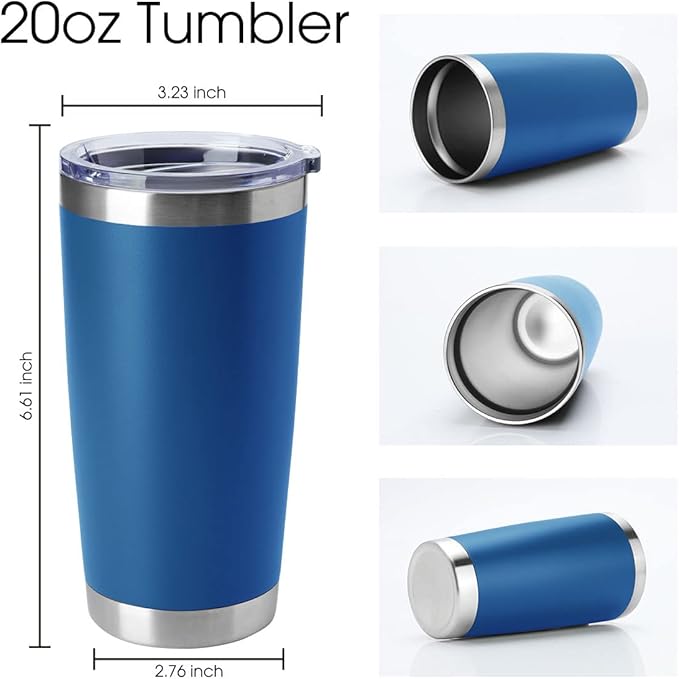 HASLE OUTFITTERS 20oz Tumblers Stainless Steel Mugs with Lid Double Wall Vacuum Insulated Coffee Cups for Cold & Hot Drinks (20oz-Dark Blue, 4 Pack) - Bloomnest
