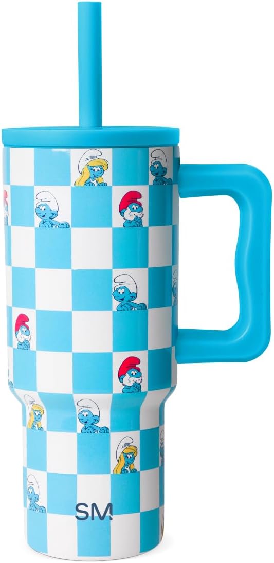 Simple Modern Smurfs Kids 24 oz Tumbler with Handle and Silicone Straw Lid | Spill Proof Leak Resistant | Reusable Stainless Steel Bottle | Gift Kids Boys Girls | Trek Collection | Smurfs Checkmate - Bloomnest
