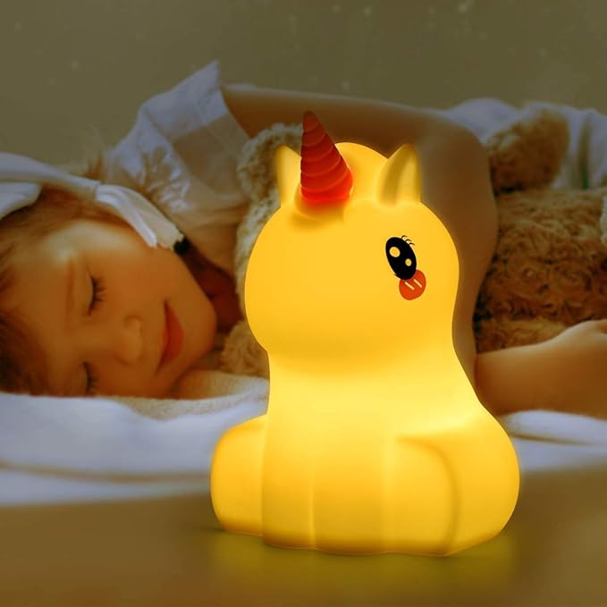 Night Lights Unicorn Nursery Lamp, Children Silicone Bedside Lighting Decorative Bedroom - Eye Caring, Adjustable Brightness & Color, Time Setting, Children's Gift Birthday Presents - Medium - Bloomnest