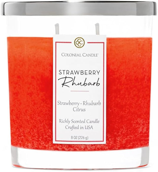 Colonial Candle Strawberry Rhubarb Scented Candle Jar, Highly Fragranced Candles for Home Scented, Mottled Wax Candle, 2 Wick, 8 oz - Made in The USA - Bloomnest
