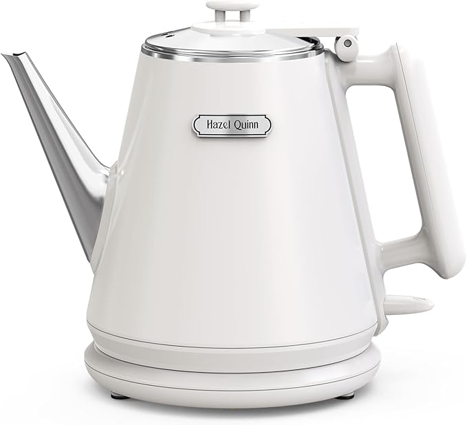 Hazel Quinn Electric Kettle - 1L/34oz Small Tea Kettle, 800W Fast Boil, All 304 Stainless Steel Interior, Double Wall for Cool Touch and Thermal, Auto Shut-Off, BPA-Free, Cordless - Pearl White - Bloomnest